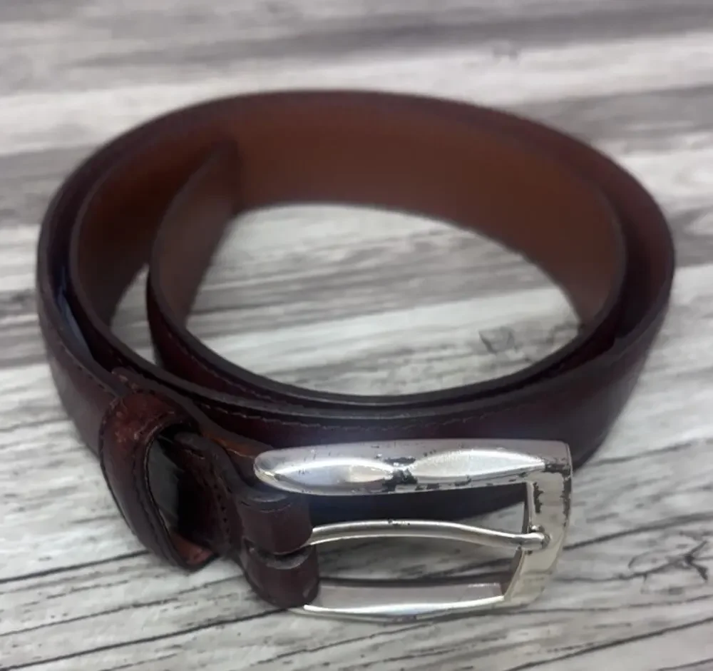 Brighton Mens Brown Leather Belt Size 34 Silver Buckle Genuine Leather USA